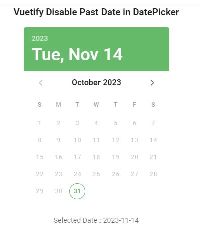 You can disable specific dates by passing in the "disable" property. . Vuetify datepicker disable past dates
